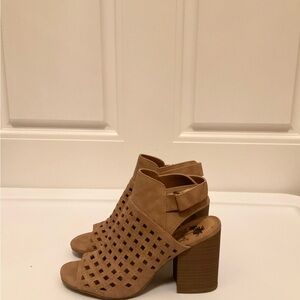 Tan/Biege Cutout Chunky Block Heel Ankle Bootie Sandal